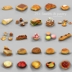 25 Sweets and Pastry Collection Low-poly 3D model